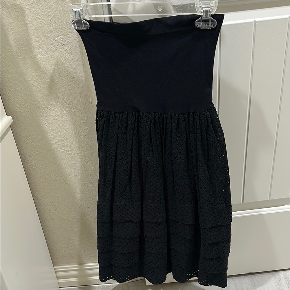 Black Strapless Eyelet Dress